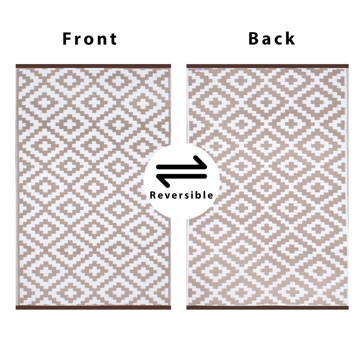 180 × 270 cm Taupe & White Reversible Plastic Outdoor Rug