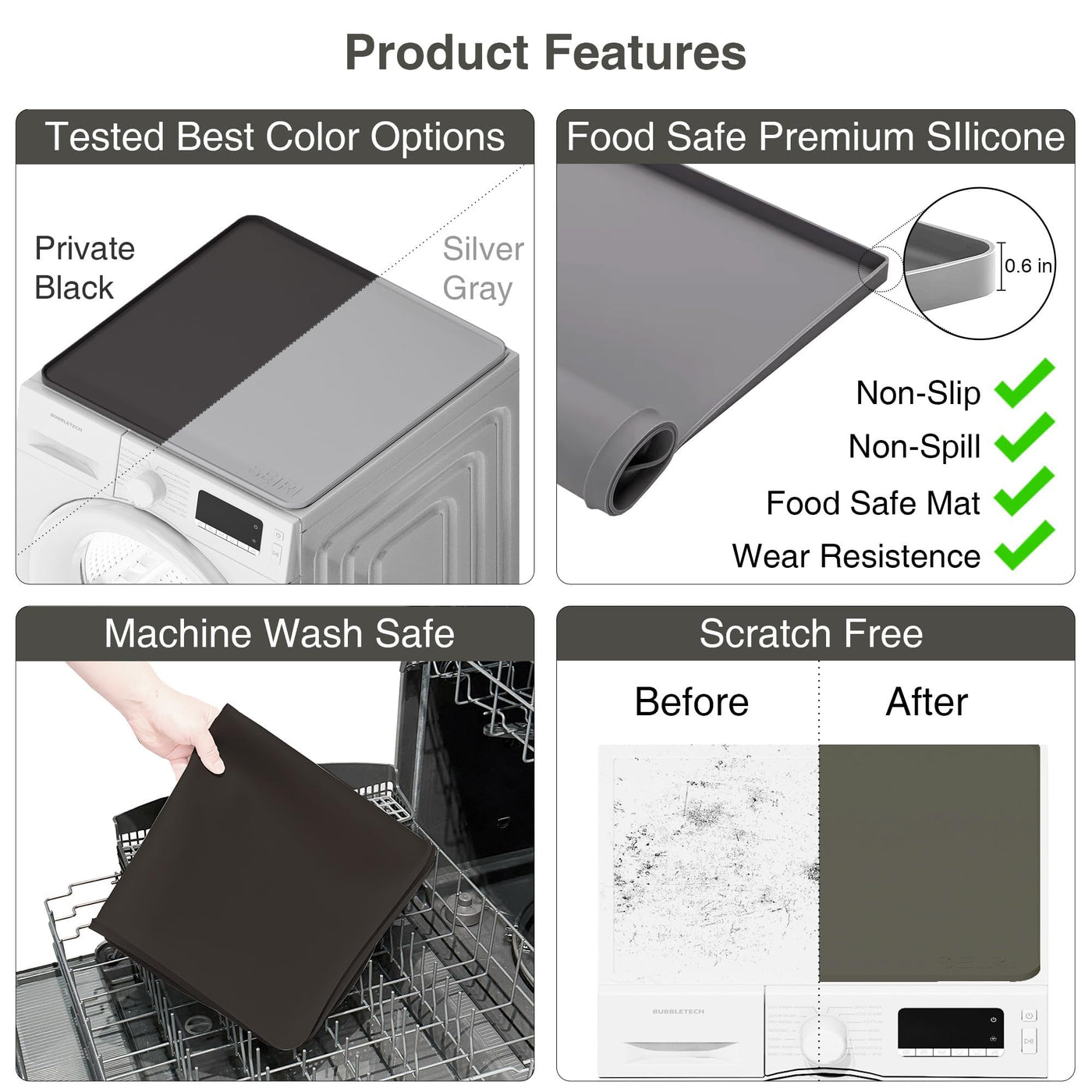 2-Pack 58 × 58 cm Silicone Washer & Dryer Top Mats