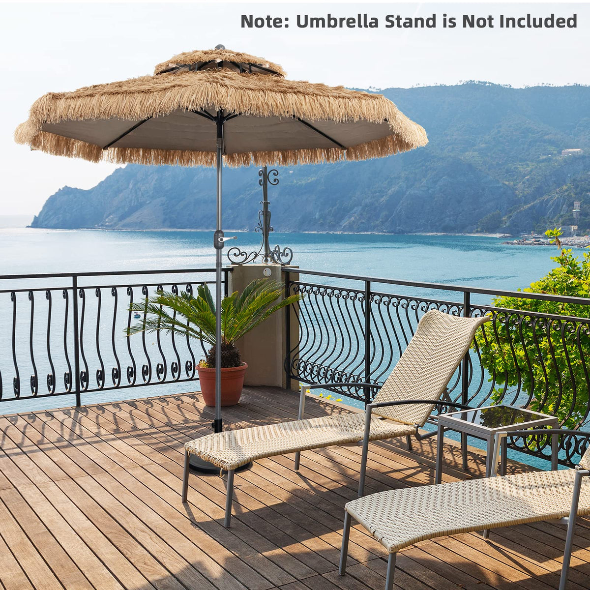2.7–3 m Thatched Tiki Patio Umbrella with Tilt & Crank