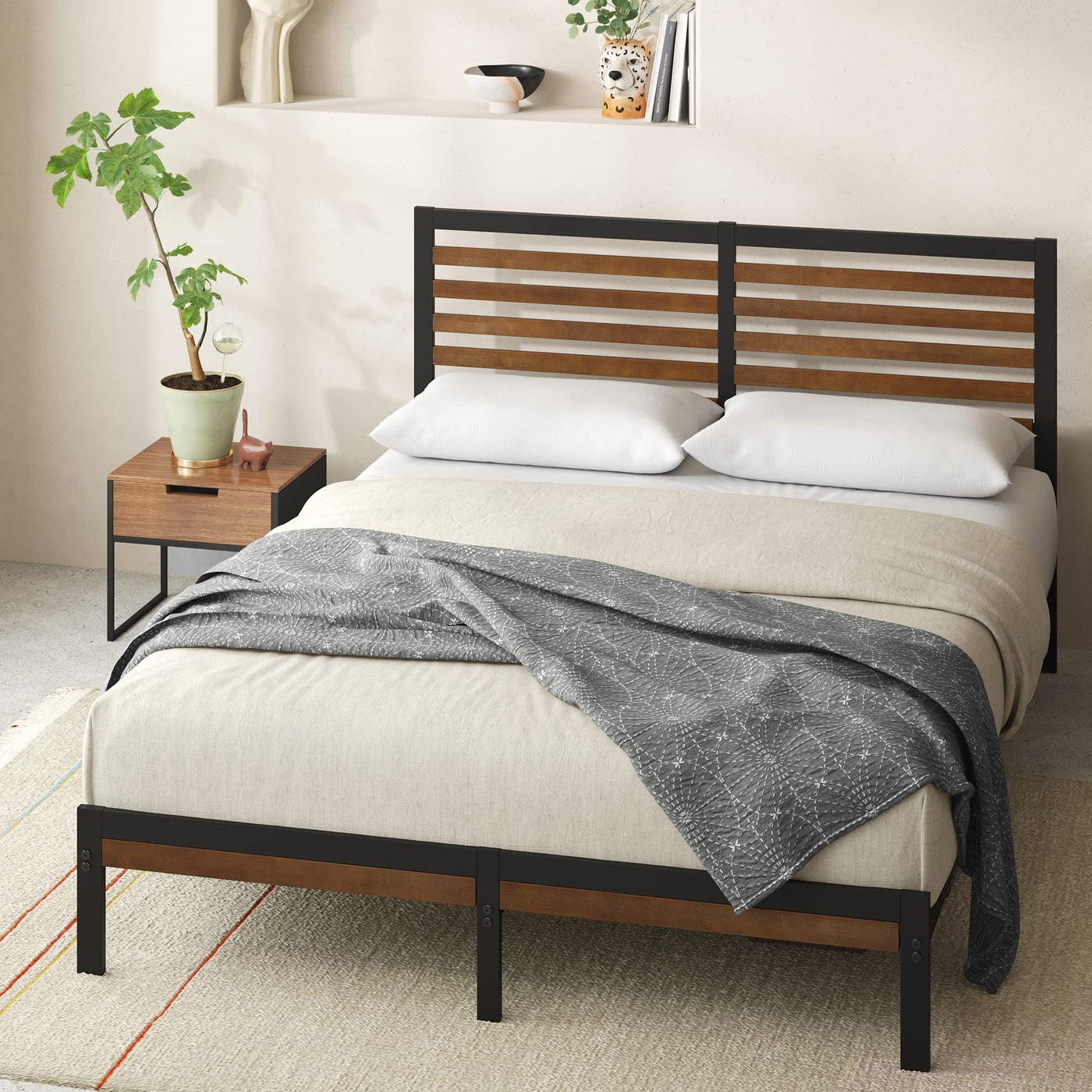 Zinus Kai Bamboo & Steel Queen Platform Bed – Brown