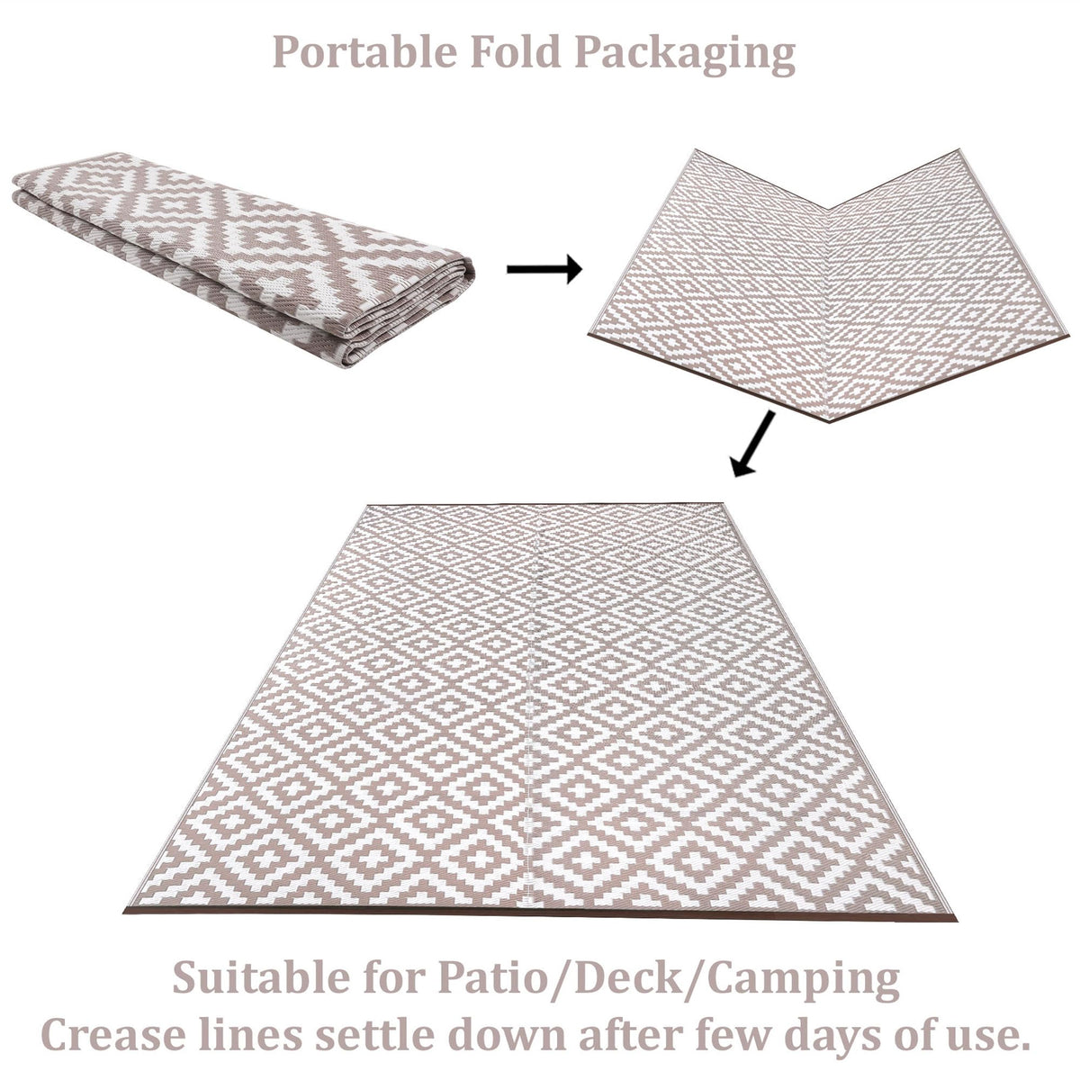 180 × 270 cm Taupe & White Reversible Plastic Outdoor Rug