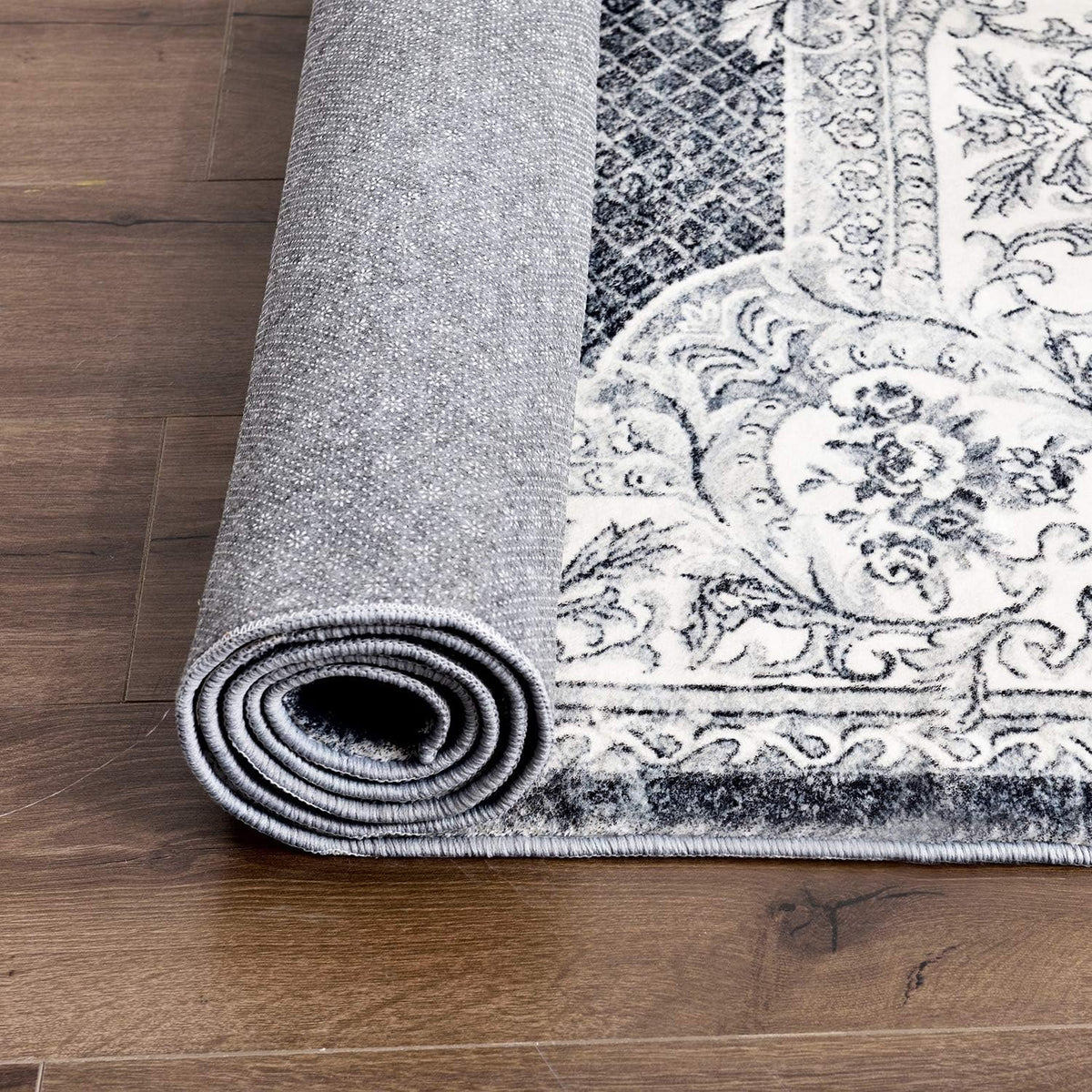 200 × 200 cm Grey & White Imitation-Cashmere Area Rug
