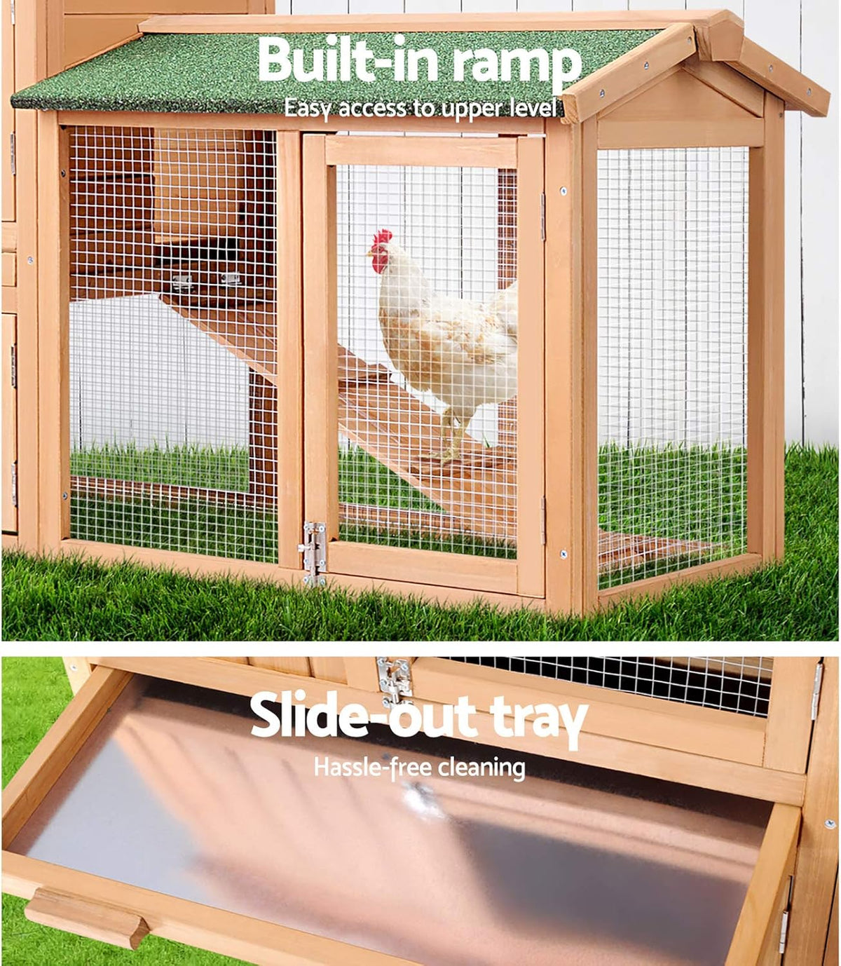 Two-Level Fir-Wood Chicken Coop & Rabbit Hutch – 138 × 49 × 85 cm