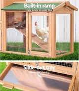 i.Pet Chicken Coop Large Rabbit Hutch, 138 x 49 x 85cm Coops Wooden Pet House Run Cage Walk in Guinea Pig Ferret Bunny Hen Chook, Outdoor Metal Door Roof Ladder Hatch Nestiong Box Farm