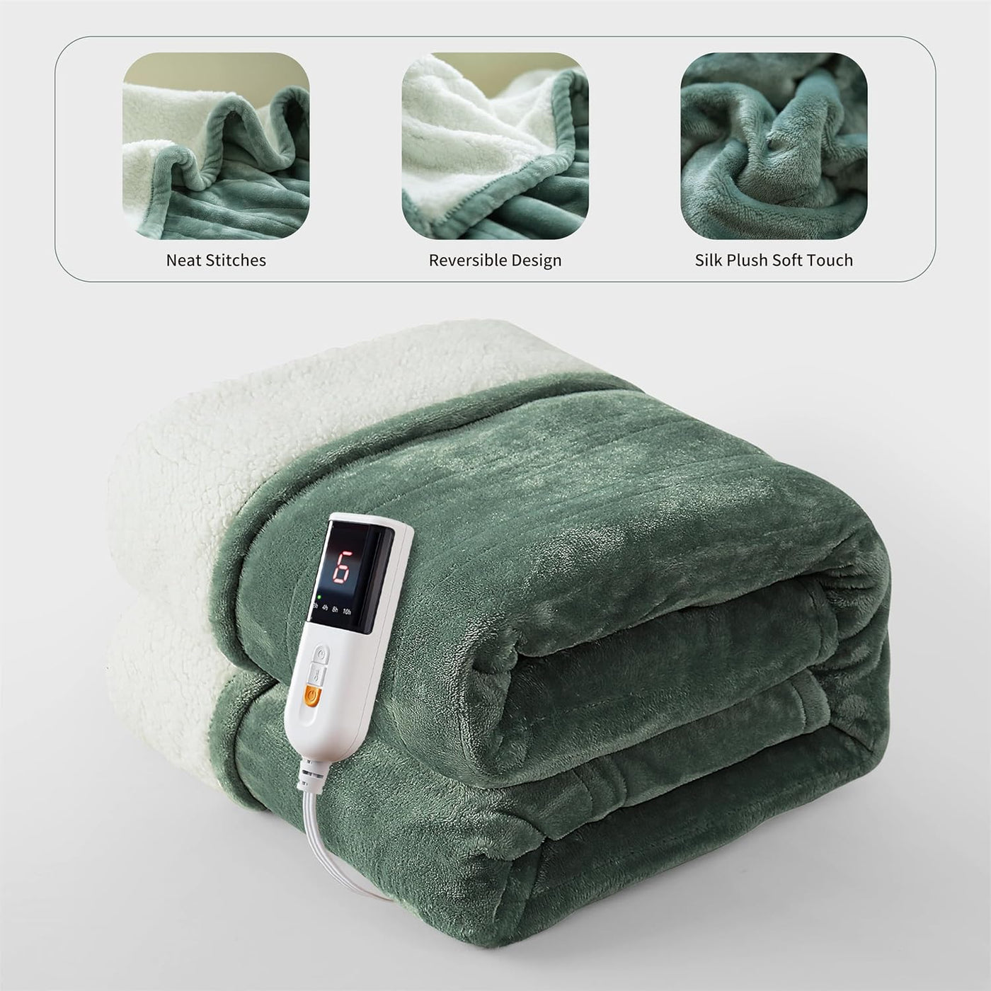 Silky Plush Electric Heated Throw Blanket – 6 Heat Levels, 10H Auto-Off, Machine Washable