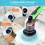YKYI Electric Spin Scrubber,Cordless Cleaning Brush,Shower Cleaning Brush with 8 Replaceable Brush Heads, Power Scrubber 3 Adjustable Speeds,Adjustable & Detachable Long Handle,Voice Broadcast