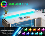 ODK L Shaped Computer Desk with Monitor Stand 140x80cm,Reversible Corner Gaming Desk with LED Lights & Power Outlets& Storage Drawers,for Home Office Writing Study,140 * 80 * 89cm,White