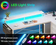 L Shaped Computer Desk with Monitor Stand 140x80cm,Reversible Corner Gaming Desk with LED Lights & Power Outlets& Storage Drawers,for Home Office Writing Study,140 * 80 * 89cm,White