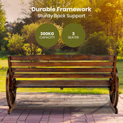 142 cm 3-Seat Fir-Wood Wagon-Wheel Garden Bench – Up to 300 kg