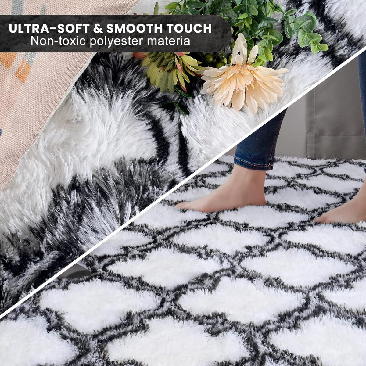 200 × 300 cm White & Black Fluffy Area Rug