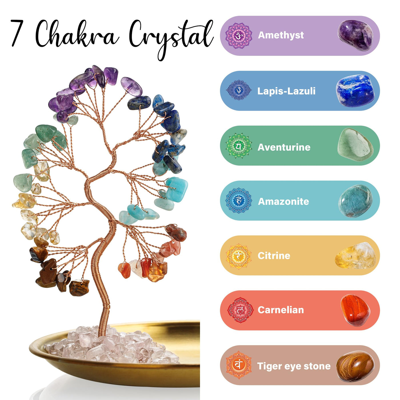 7-Stone Crystal Tree, Gold Bird & Tray Décor Set