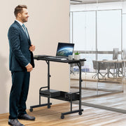 Black Adjustable Mobile Standing Desk with Locking Wheels