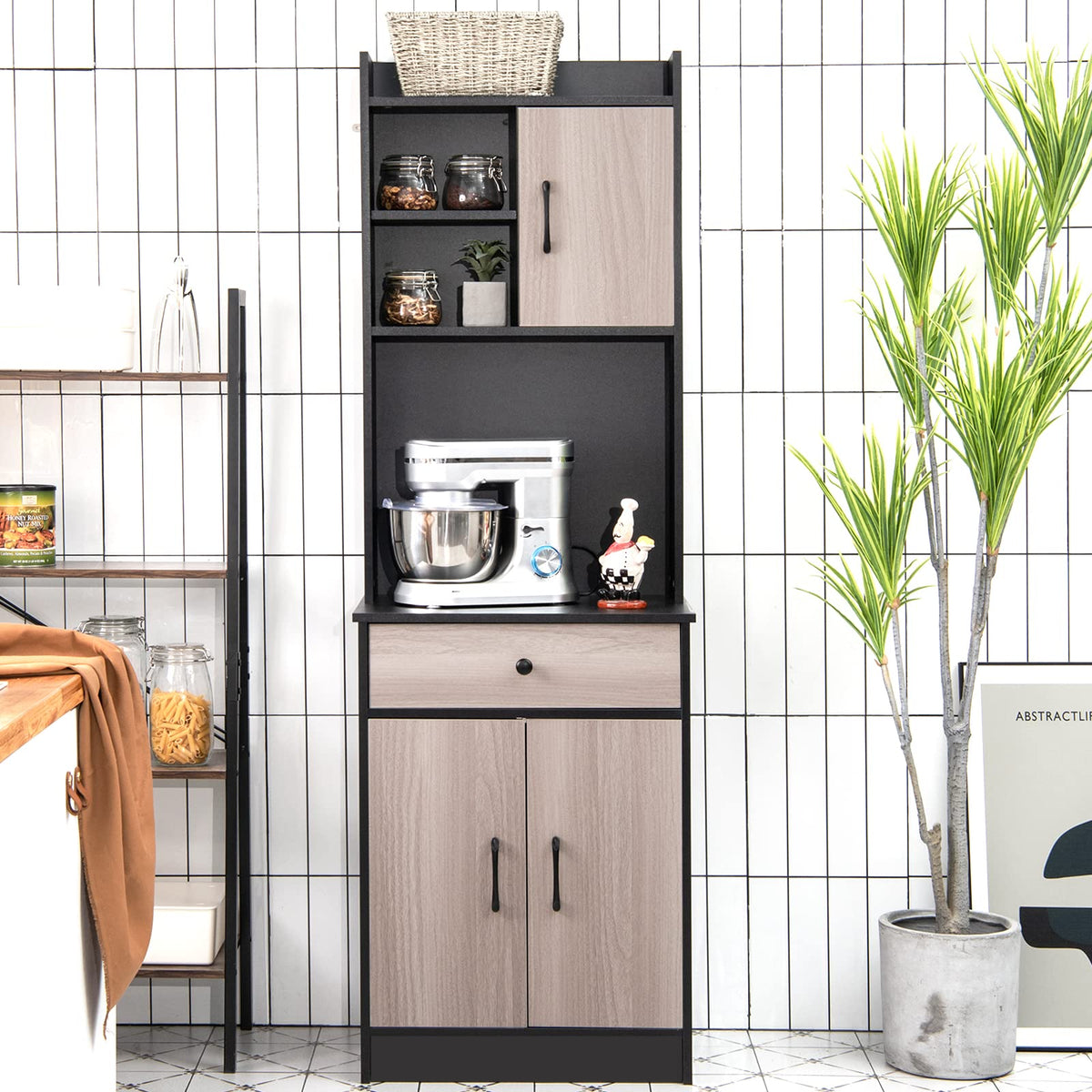 Black 3-Door Buffet Cabinet with Drawer & 4 Adjustable Shelves