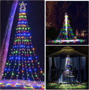 3.5m Christmas Star Lights 350 LED Outdoor Christmas Tree Lights, Waterproof LED Light of 8-Light Modes, Waterfall Christmas Lights with Solar, Decor for Christmas Tree,Yard,Party (Solar)