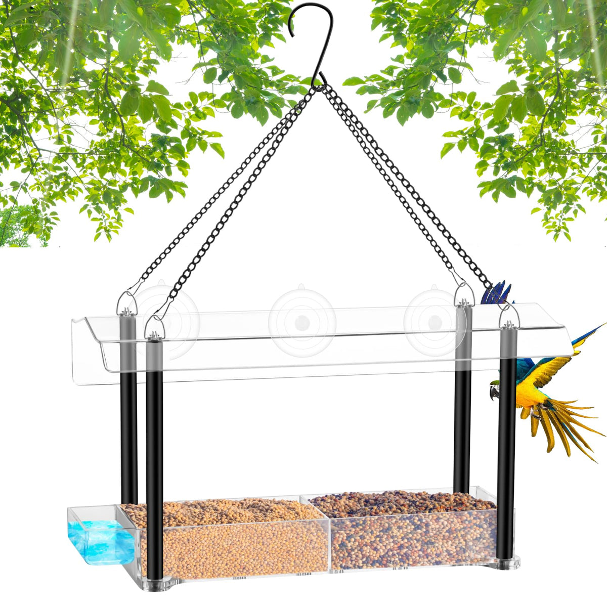 Clear Window Bird Feeder with Suction Cups & Water Tray