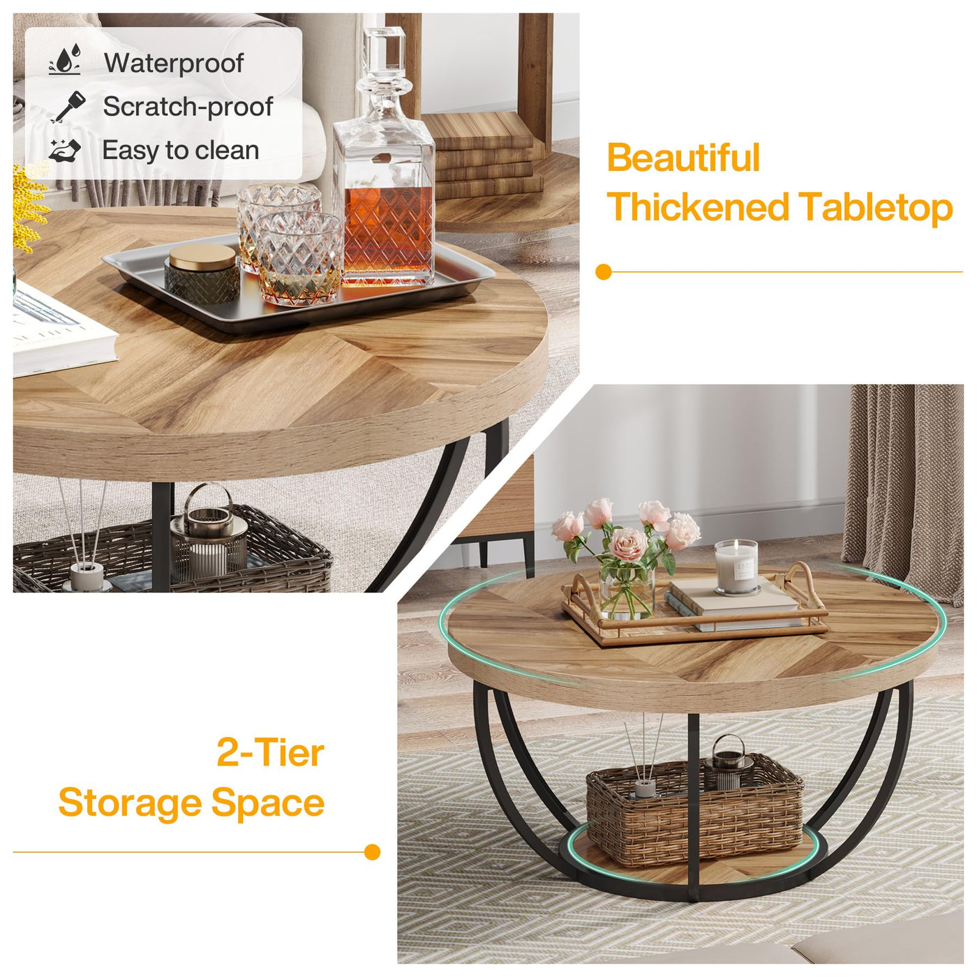80 cm 2-Tier Round Industrial Coffee Table