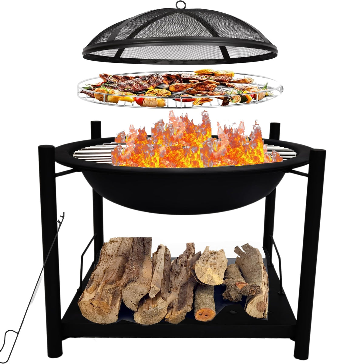 66 cm 2-in-1 Wood Fire Pit & BBQ Grill