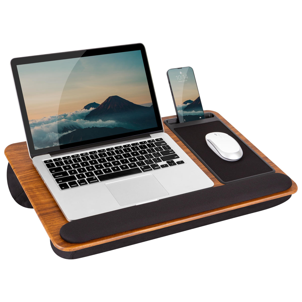 Espresso Lap Desk with Wrist Rest, Mouse Pad & Phone Holder