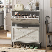 Rustic-Brown Shoe Cabinet with 2 Flip Drawers