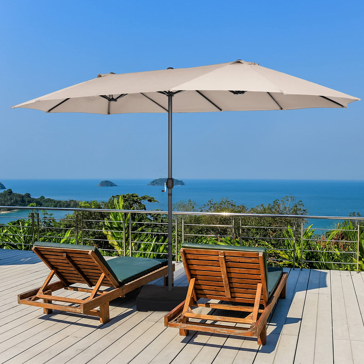 4.6 m Double-Sided Patio Umbrella with Base – Beige