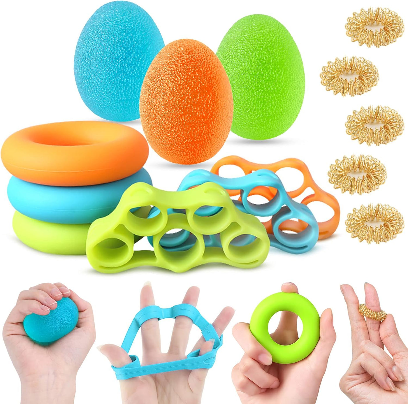 Squeeze Ball Hand Grip Strengthener, Finger Exerciser, Grip Strength Trainer(14PCS)Arthritis Pain Relief Workout Forearm Grip Workout Finger Stretcher Carpal Tunnel, Trigger Finger, and More