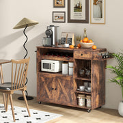 121 cm Rolling Kitchen Island with Drop Leaf, Wine Rack & Storage