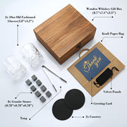 Whisky Gift Set with 2 Glasses, 8 Stones & Wooden Box