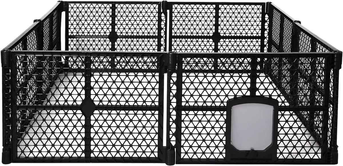 8-Panel Black Plastic Pet Playpen with Lockable Gate – 86 × 67 cm Panels