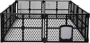 8-Panel Black Plastic Pet Playpen with Lockable Gate – 86 × 67 cm Panels