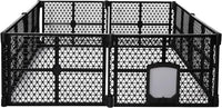 8-Panel Black Plastic Pet Playpen with Lockable Gate – 86 × 67 cm Panels