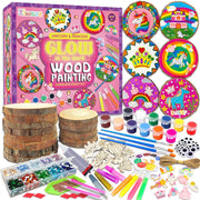 Unicorn Themed Wooden Painting Kit-Glow in The Dark-Arts & Crafts Gifts for Kids Girls Ages 5-12-Wood Slice Craft Activities Kits -Unicorn Art Toys for Kids Christmas Gifts