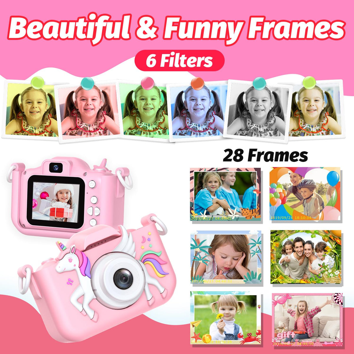 Kids Camera Toys for 3-12 Years Old Boys Girls Children,Portable Child Digital Video Camera with Silicone Cover, Christmas Birthday Gifts for Toddler Age 3 4 5 6 7 8 9 (Pink)