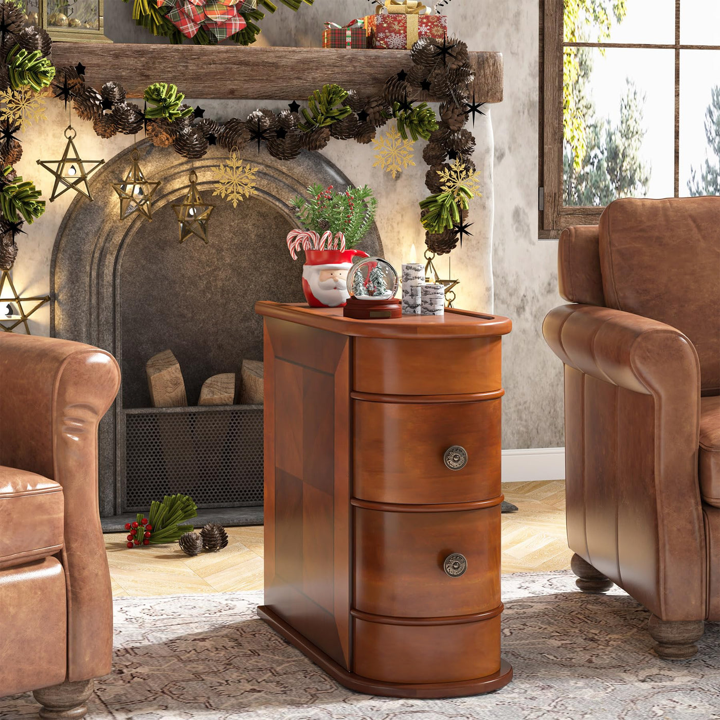 Solid-Wood 2-Drawer Narrow End Table – Walnut