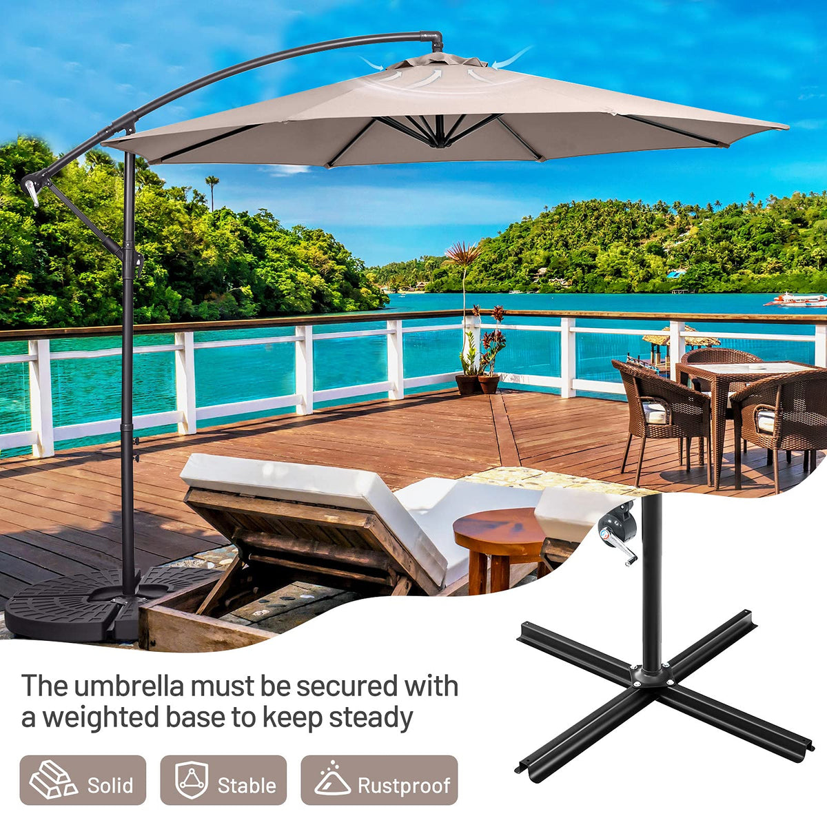 3 m Cantilever Patio Umbrella with Cross Base