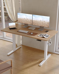 FEZIBO Electric Standing Desk Adjustable Height, 40 x 24 Inch Sit and Stand Desk, Home Office Desk, Ergonomic Workstation Computer Desk, Ivory