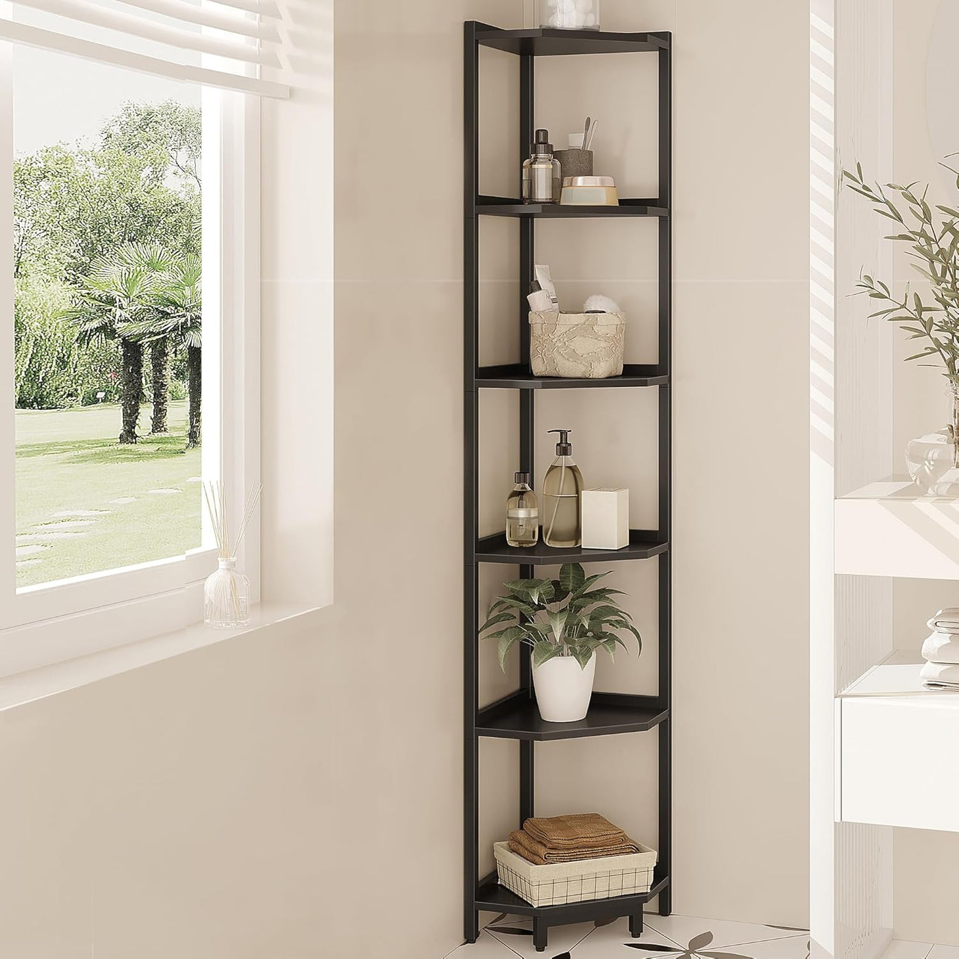 Freestanding Corner Shelf with Metal Frame
