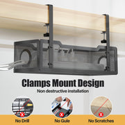 15.7-Inch Clamp-On Under-Desk Cable Tray – Black