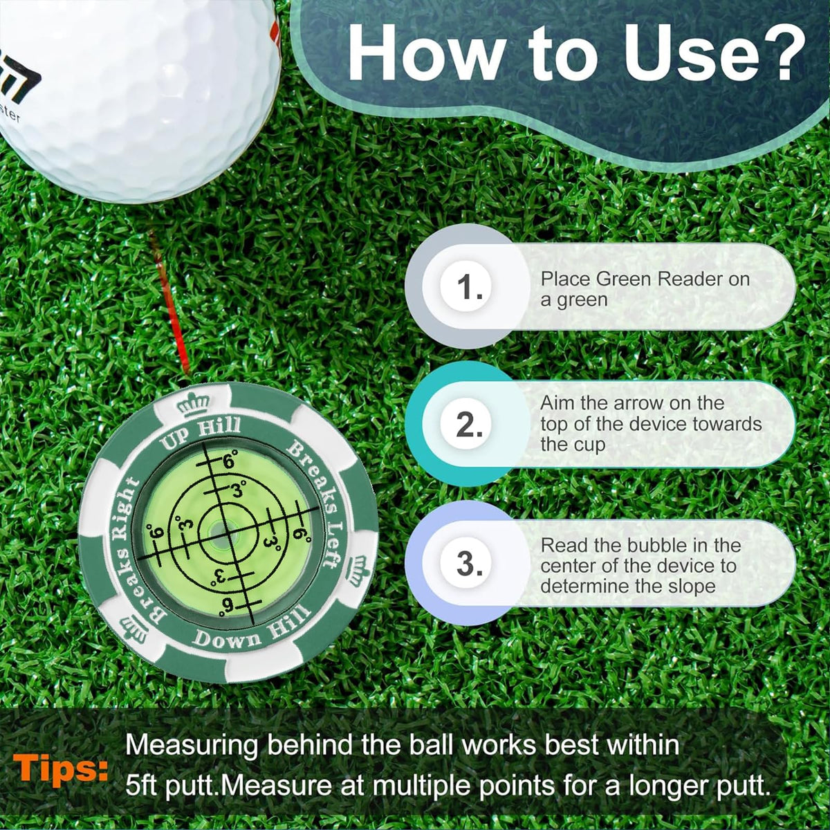 Golf Green-Reading Ball Marker with Bubble Level