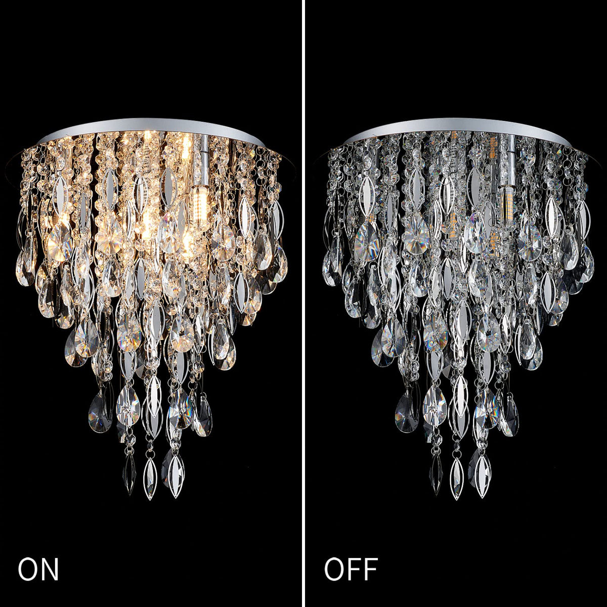Luxury Modern Crystal Chandelier Ceiling Flush Mount Light Fixture for Bedroom Living Room Kitchen Corridor Stairwell Aisle Hallway, ￠35cm x H38cm, Chrome, 4-Lights, G9 Holder