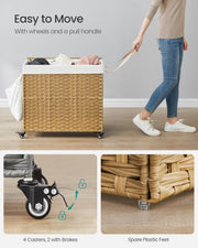 160 L Rolling 3-Section Laundry Hamper with Lid