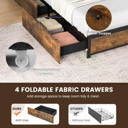 Queen Metal Platform Bed with RGB Headboard, Charging & 4 Drawers