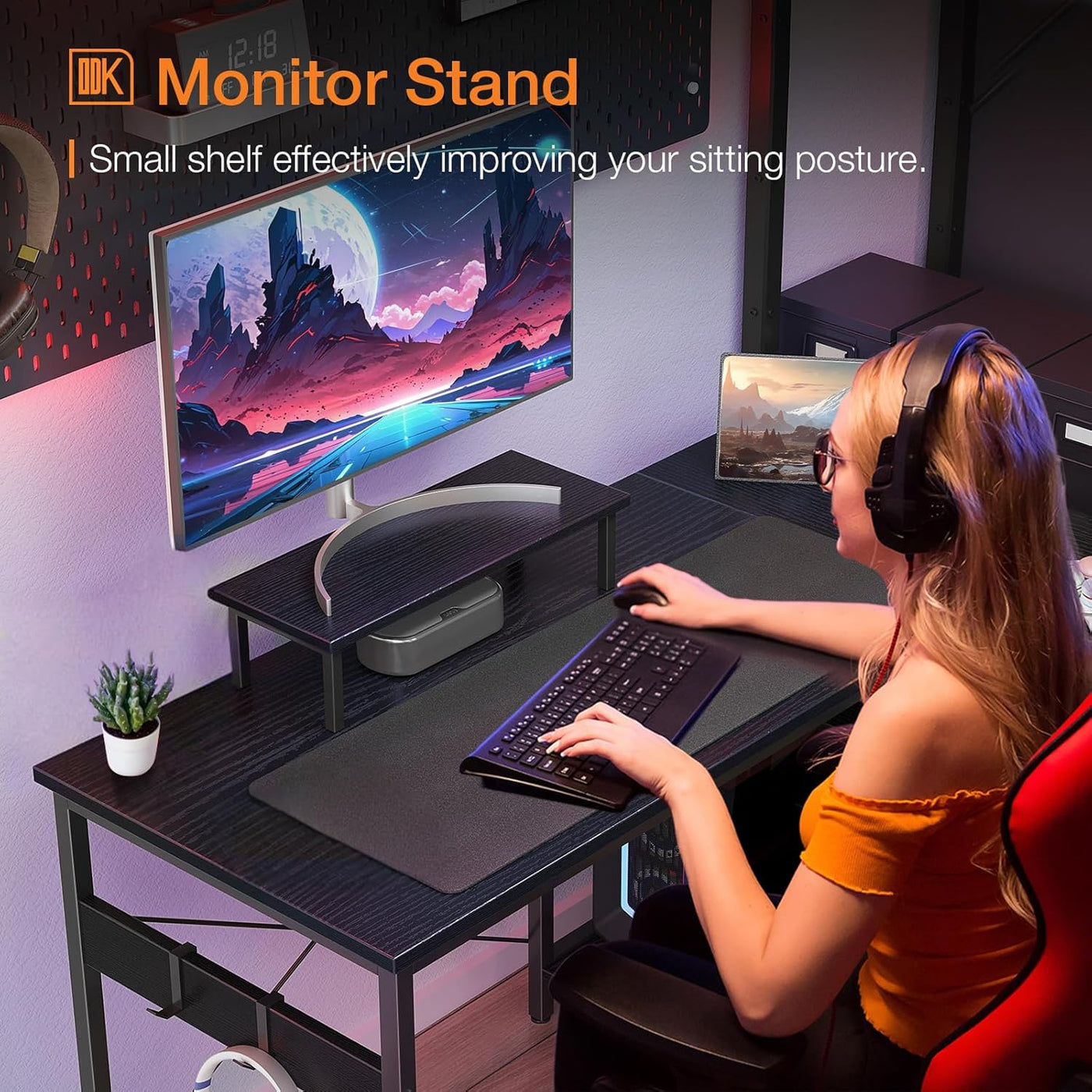 Reversible L-Shaped Desk with Shelves & Monitor Stand