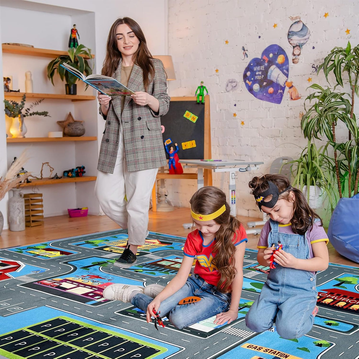 Play Mat Kids Rug Carpet Playmat Extra Large Learn Have Fun Safe Road Traffic System Multi Color Study Activity Centerpiece Play Mat for Playing with Cars for Bedroom Playroom