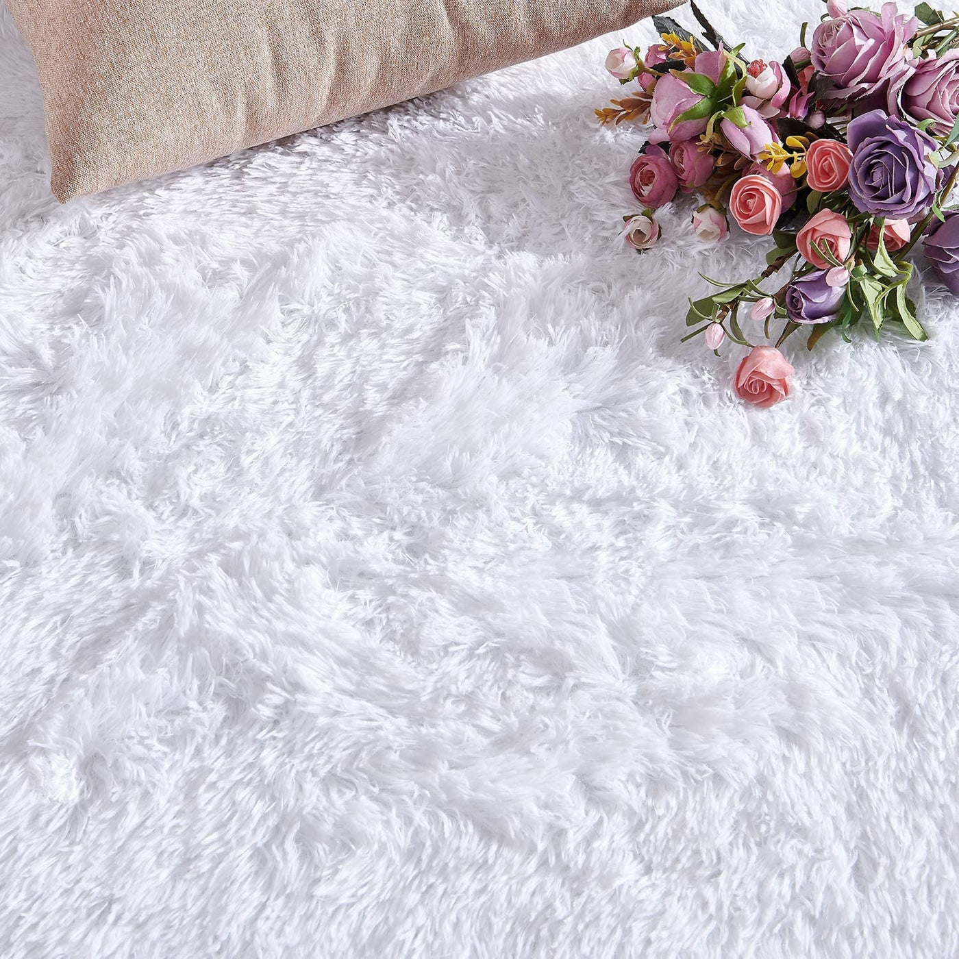 160 × 200 cm White Fluffy Shag Area Rug