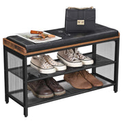 80 cm Padded Shoe Bench with Mesh Shelf – Rustic Brown