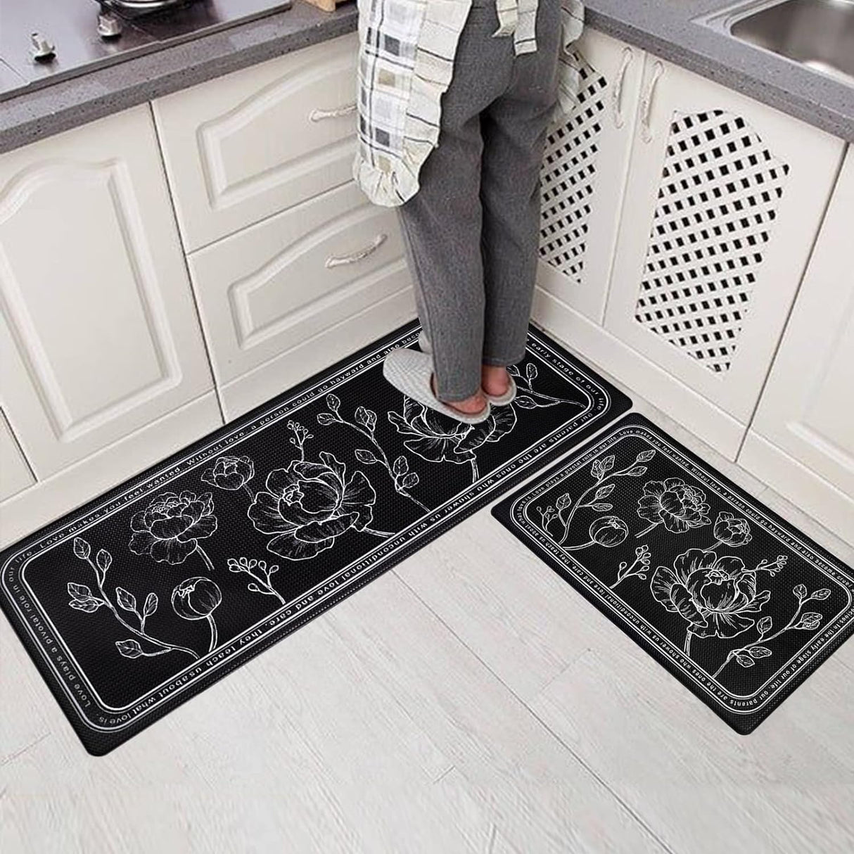 Kitchen Mat 2PCS, Cushioned Kitchen Mats for Floor, Anti-Fatigue Mat Waterproof Kitchen Rug Set of 2 Non-Skid Comfort Standing Mat for Kitchen, Office, Sink, Laundry, 17"x29"+17"x47"
