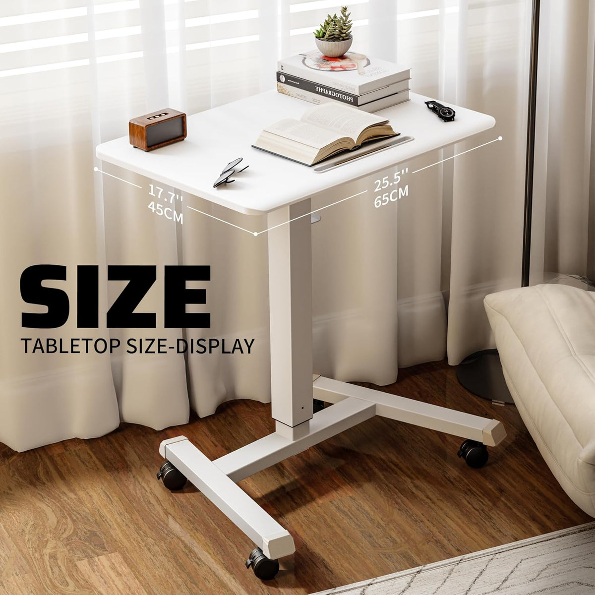 Mobile Standing Desk Pneumatic Adjustable Height 25.6 x 17.7 Inch Mobile Desk Adjustable Height On Wheels，Sit Stand up Desk Home Office Computer Desk