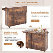121 cm Rolling Kitchen Island with Drop Leaf, Wine Rack & Storage