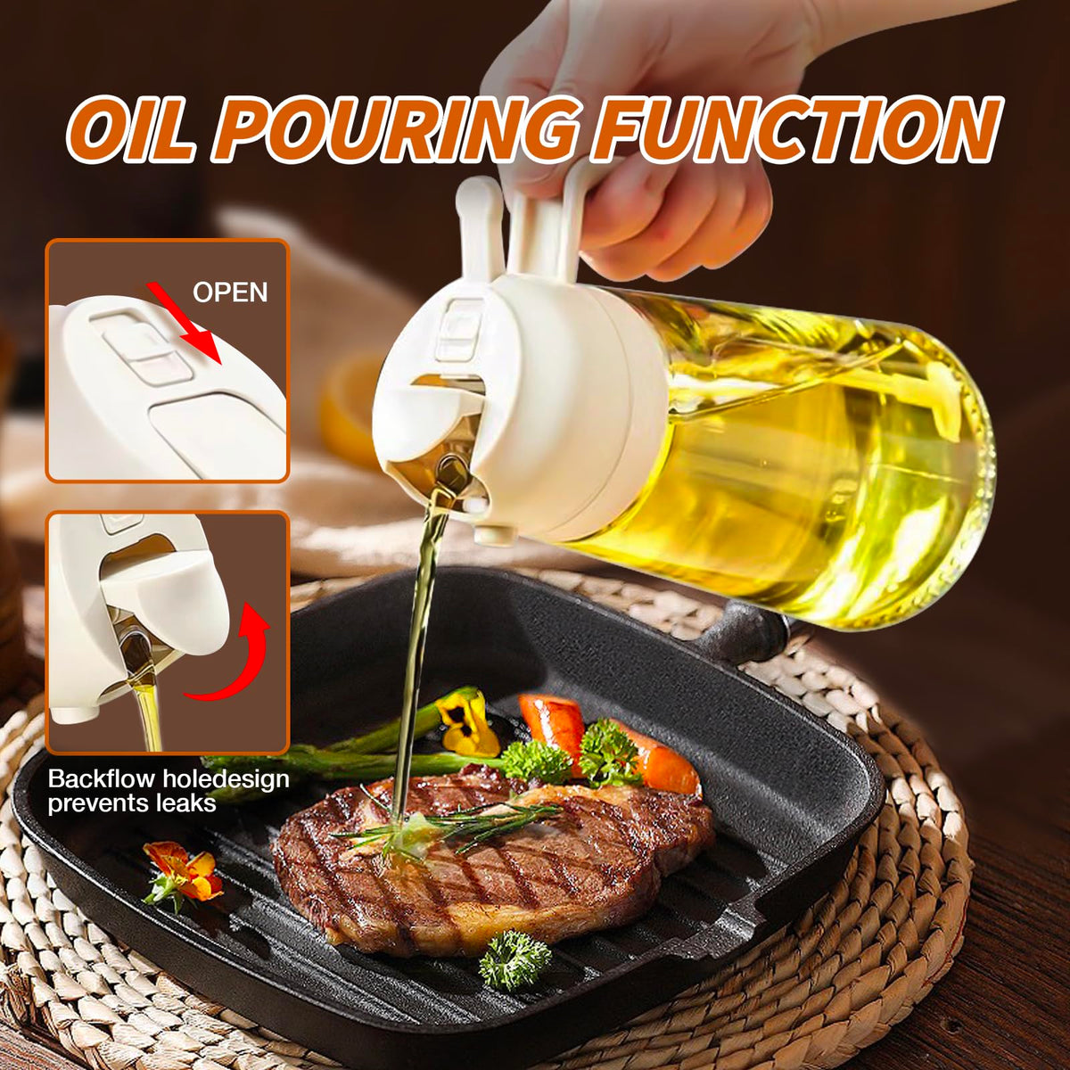 2-in-1 Glass Cooking Oil Sprayer & Pourer – 470 ml, White