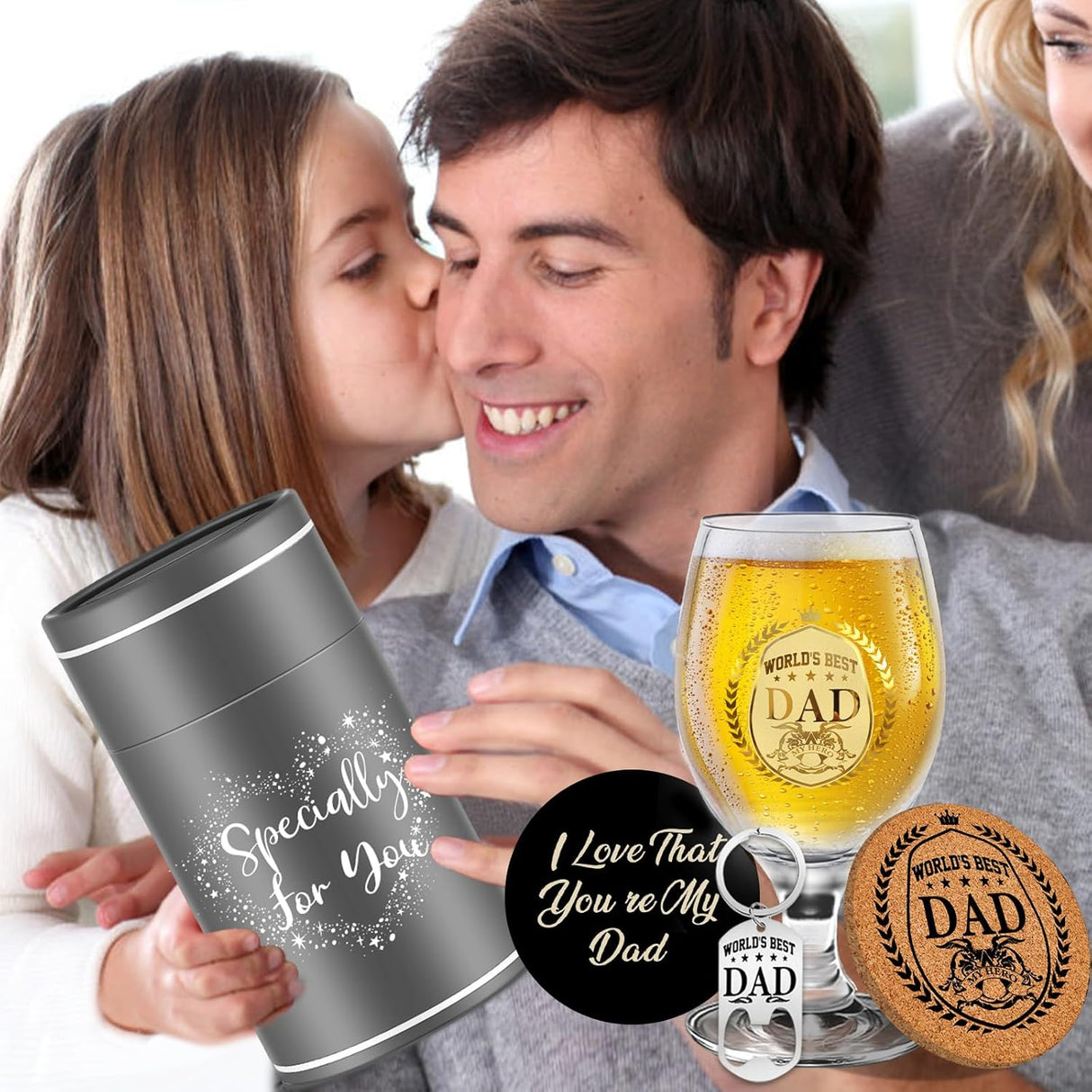 Yalucky Personalised Gifts Dad Beer Glasses Presents for Dad Gifts from Daughter Son Father's Day Daddy Gifts Christmas Birthday Gifts for Men Dad Birthday Gifts Mens Gift Set